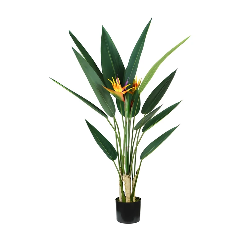 Avilia - Artificial Strelitzia Plant 120 cm with 12 Leaves and 2 Flowers in Polyethylene, Ideal for Indoors, Offices, Home and Elegant Interior Decoration