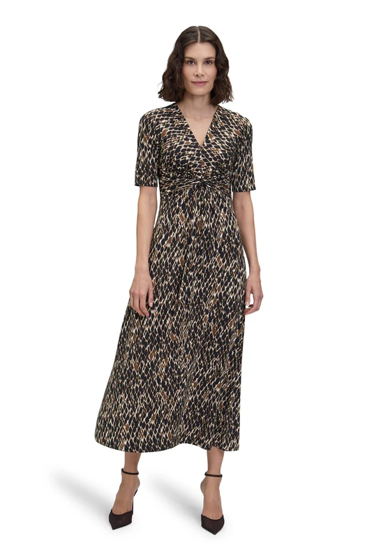 Betty Barclay Women's Ruffle Maxi Dress, Dark Blue/Brown, 10 - Image 1