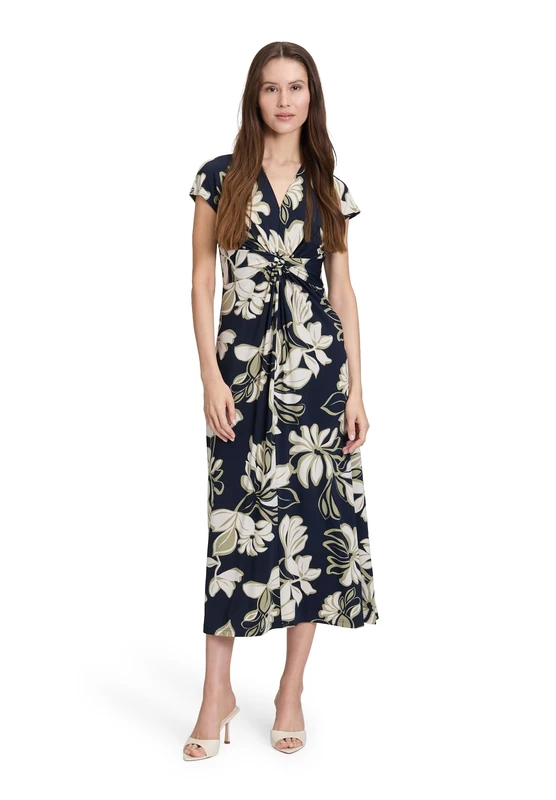 Betty Barclay Women's Ruffle Midi Dress, Dark Blue/Green, 10
