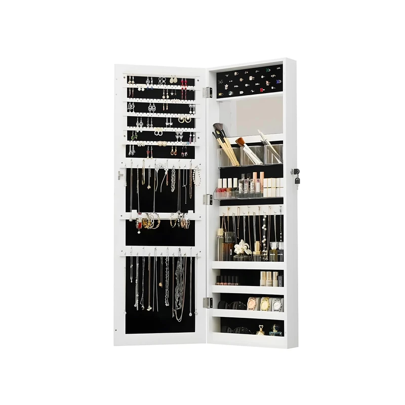 Wintem Space-Saving Jewellery Cabinet with Mirror, Wall or Over Door Fixing - Perfect for Organizing Jewellery, Necklaces, Earrings and Accessories, 110 x 37 x 10 cm - Image 1