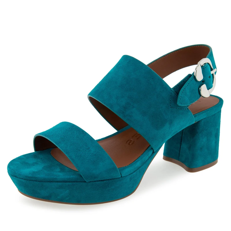 Aerosoles Women's Camera Platform Heeled Sandal, Teal Suede, 7 UK