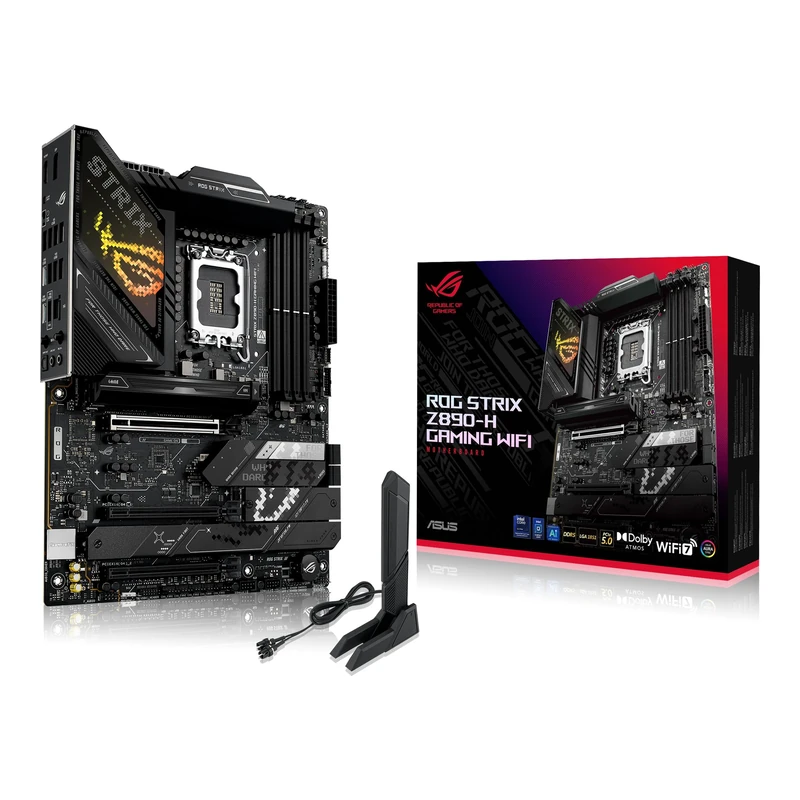 ASUS ROG Strix Z890-H Gaming WiFi, Intel ATX Motherboard, 16+1+2+2 Power Stages, DDR5 Slot, PCIe 5.0, AI Advanced PC, 4 M.2 Slots, WiFi 7, AI Overclocking, AI Networking II, Aura Sync, Black