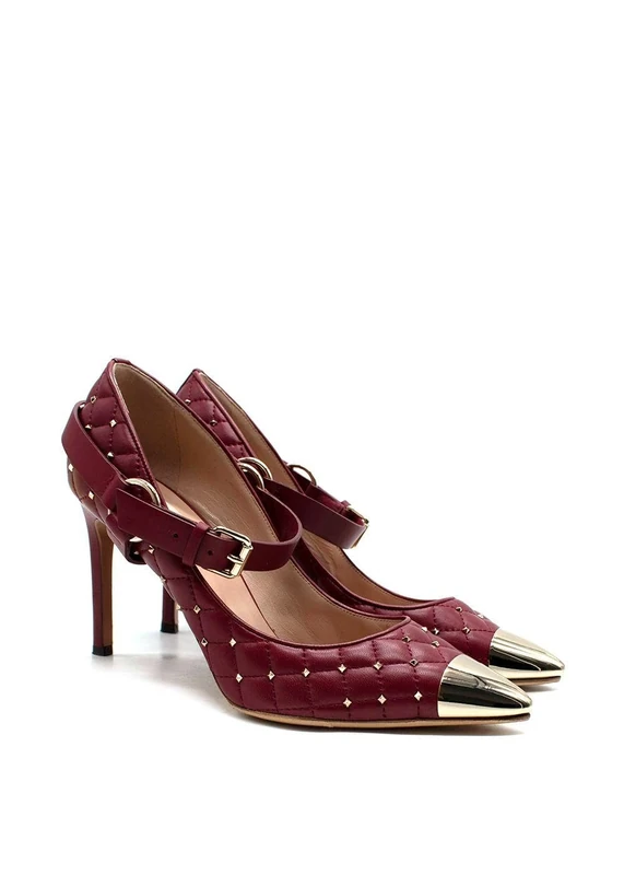 Pre-Loved Valentino Dark Cherry Quilted Leather Rockstud Heels