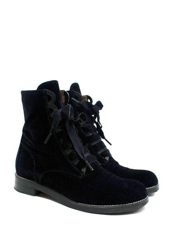 Chloe Pre-Loved Black Velvet Combat Boots