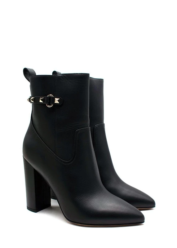 Pre-Loved Valentino Black Leather Rockstud Ankle Boots