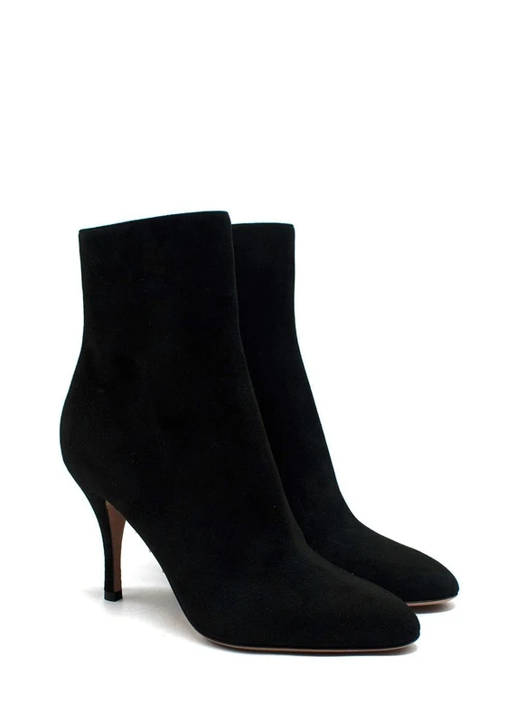 Pre-Loved Valentino Black Suede Ankle Boots with Rockstud Detail