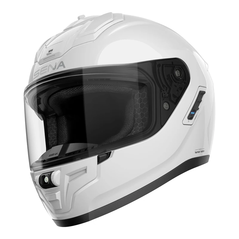 Sena Phantom Full Face Smart Motorcycle Helmet with Integrated Communications, LED Lighting, and 2nd Generation SOUND by Harman Kardon (Gloss White, M)