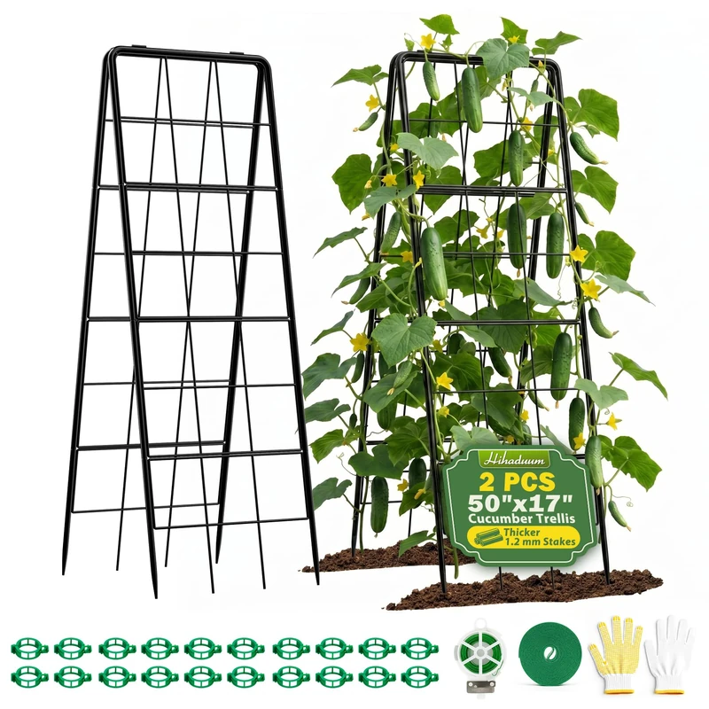 2 Pack 50" Tall A Frame Trellis for Climbing Plants Outdoor (50" X 17") – Heavy Duty Garden Adjustable Trellis, Metal Trellis for Cucumbers, Beans, Tomatoes, Grapes, and Vining Vegetables
