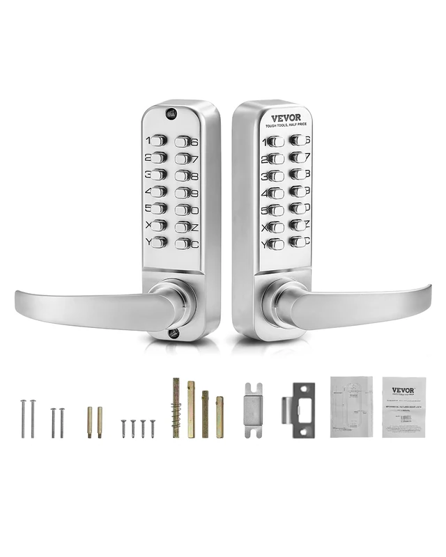 VEVOR Mechanical Keyless Entry Door Lock, 14 Key Mechanical Door Lock, Mechanical Keypad Door Lock with Handle, Double-Sided Stainless Steel Waterproof Keyless Gate Lock, for Home Office Yard, Sliver