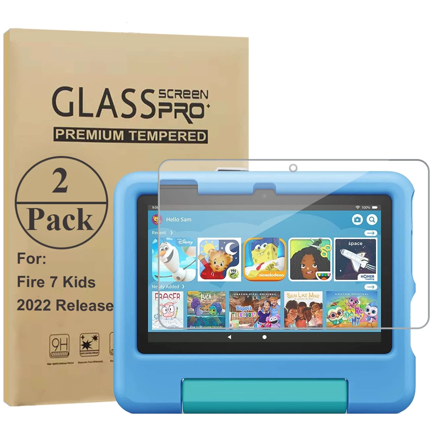 HunDun 2 Pack Screen Protector for 7" Kids Tablet(2022), 9H Hardness Tempered Glass Film