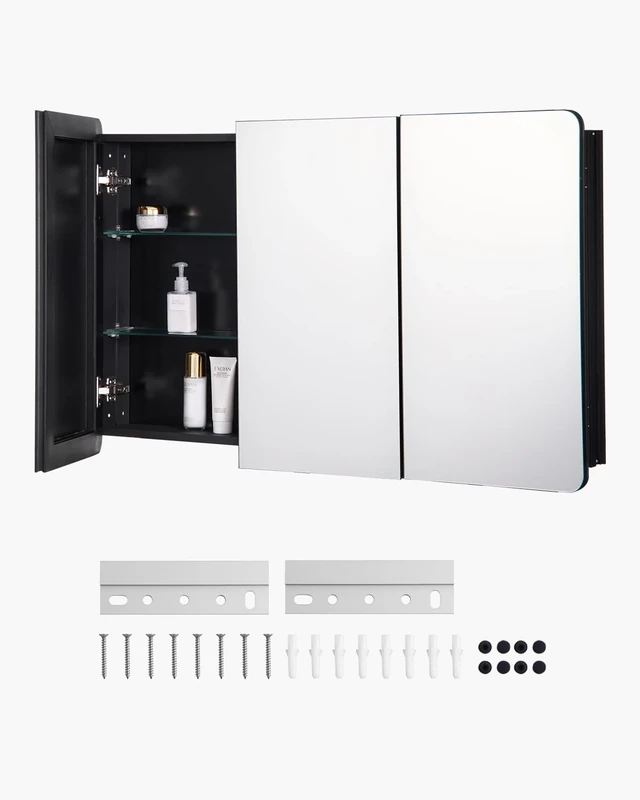 VEVOR Medicine Cabinet, 25.5 x 40 inch, Medicine Cabinet for Bathroom with Mirror, Aluminum Frame Bathroom Wall Cabinet, 4-layer Adjustable Shelves, Recessed & Wall-mounted Installation