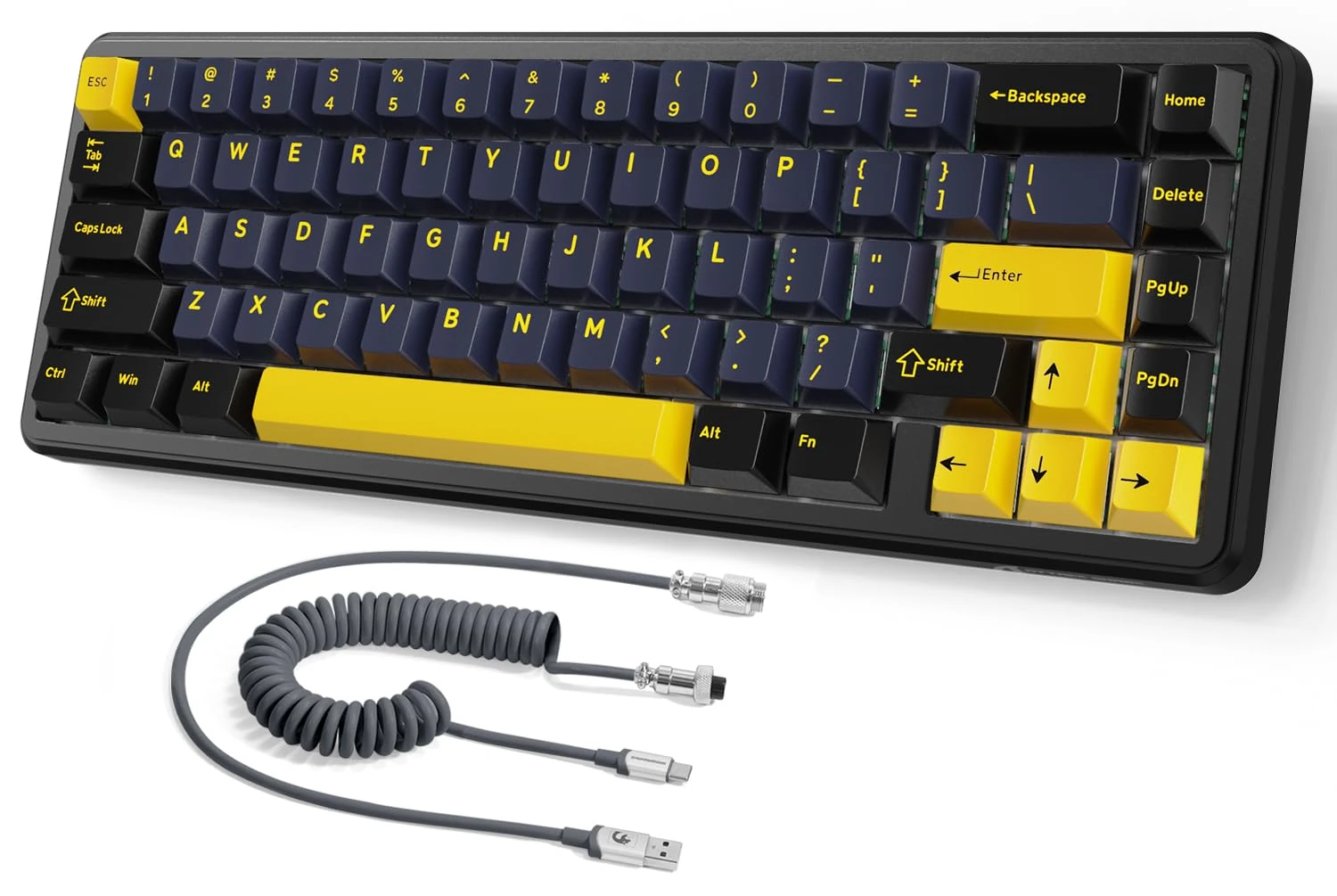 MAMBASNAKE ATTACK SHARK X65 HE Rapid Trigger Keyboard, 0.01mm RT Accuracy, 8Khz 60% Wired Magnetic Switch Gaming Keyboard with 8Khz Coiled Cable, Adjustable Actuation, Snap Tap, for PC/Mac,Grey&Yellow