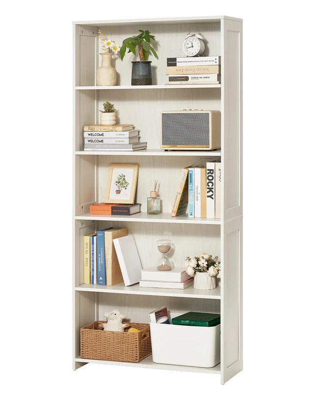 VEVOR 5 Tiers Wide Bookshelf, 68 in Wooden Open Bookcase with Display Storage Organizer Shelf, Freestanding Tall Display Floor Bookcase Bookshelf for Library, Bedroom, Living Room, Office, White