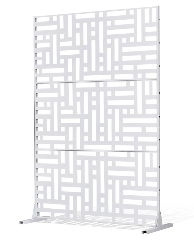 VEVOR Metal Privacy Screen, 47" W x 76" H Outdoor Privacy Screens 3-Panel, Freestanding Outdoor Divider with Stand, Decorative Garden Steel Privacy Fence for Balcony Patio Indoor Room Hot Tub White