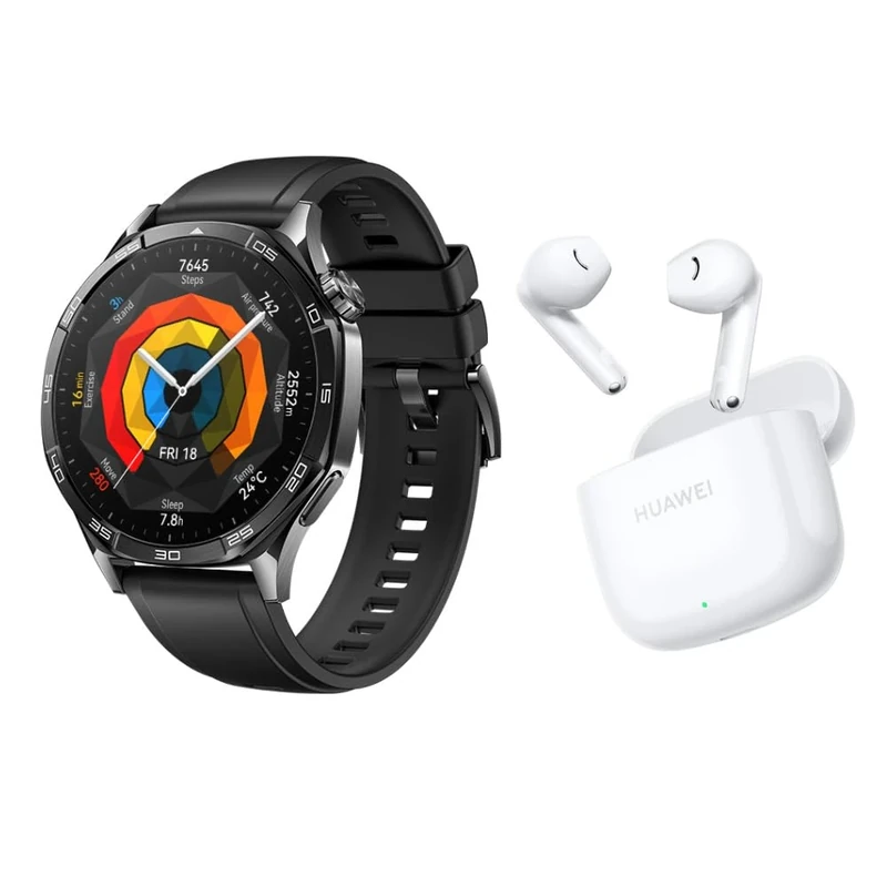 HUAWEI WATCH GT5 46MM Black Fluoroelastomer Strap+FreeBuds SE 2 white