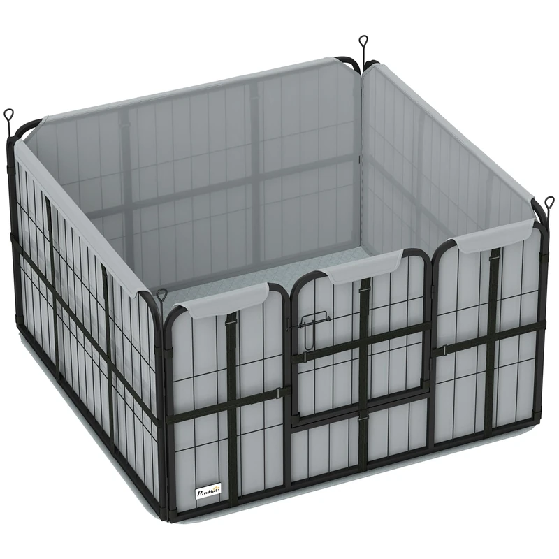 PawHut Whelping Box for Dogs and Puppies, 4 Panel Whelping Pen with Washable Whelping Pad, Wind-Resistant Cloth, Lockable Door, Dog Playpen for Small and Medium Breeds, 102 x 102 x 60cm