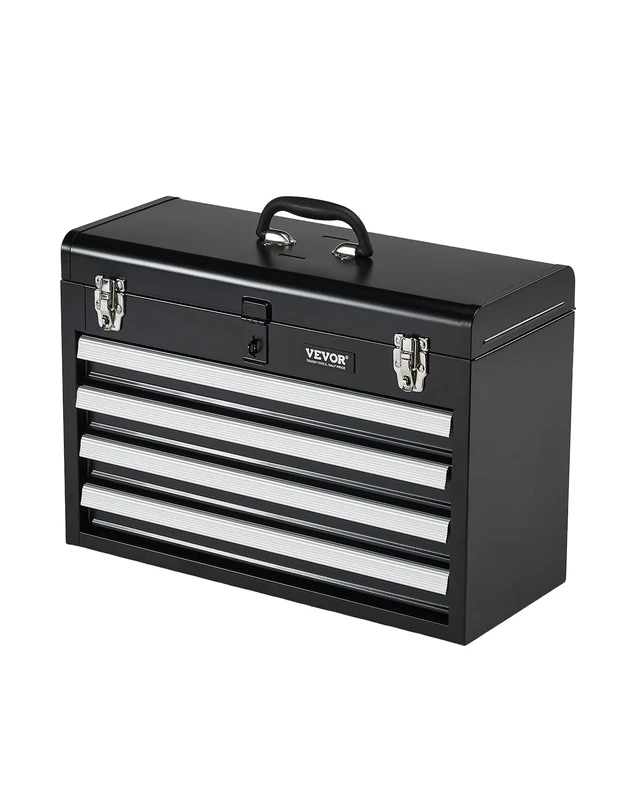VEVOR Metal Tool Box, 20.5-inch, Portable Metal Tool Box with 4 Drawers, Small Tool Chest with EVA Liners, Ball Bearing Slide Drawers Locking & Powder Coated Finish, Multi-Function Tool Organizer