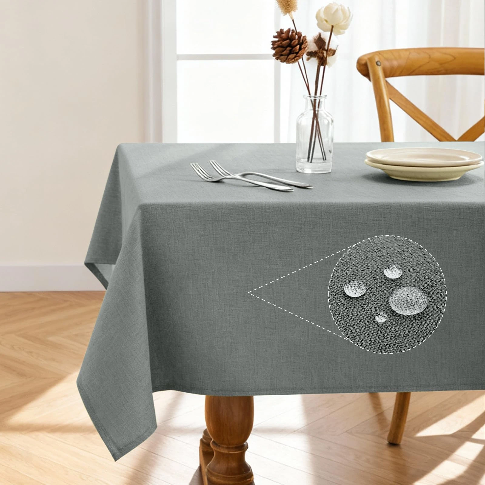 Pureegg Rectangle Linen Table Cloth, Tablecloth & Table Cover for Dining, Wipe Clean, Wipeable, Waterproof & Stain-Resistant, Ideal for Party, Wedding and Outdoor, 132 x 178 cm (52 x 70 in), Grey
