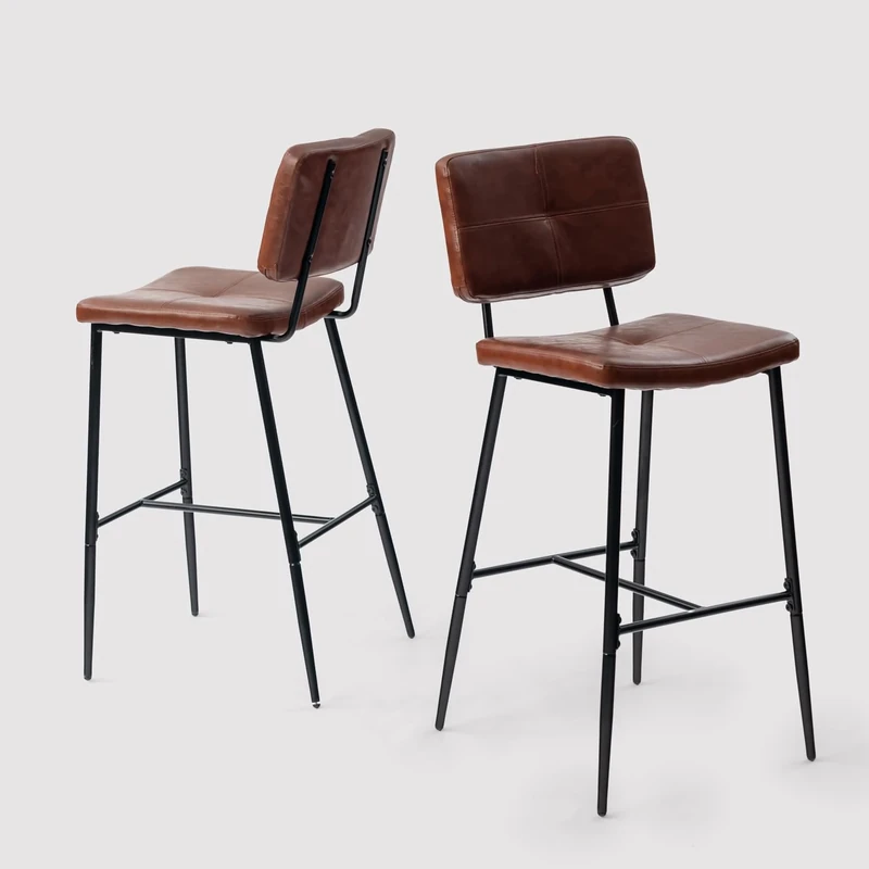 MEUBLE COSY Bar Stools Set of 2, Kitchen Breakfast Bar Chairs with Backrest Footrest, 75 cm Tall Seat, Steel Frame, Faux Leather Upholstered, Dark Brown