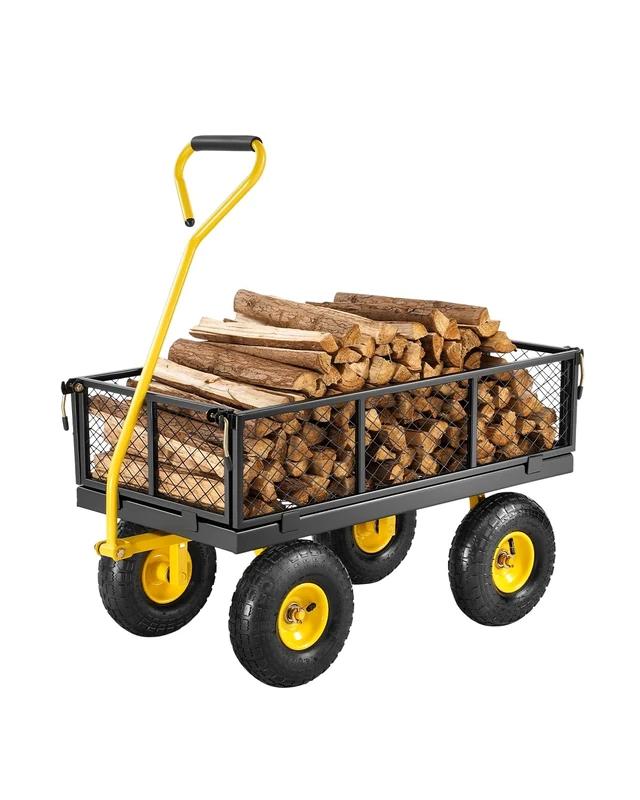VEVOR 500 Lbs Steel Garden Cart, Heavy Duty Garden Wagon Cart Pullable on Wheels, Metal Yard Utility Wagon Carts with 10" All Terrain Tires, Mesh Removable Sides and 180°Rotating Handle