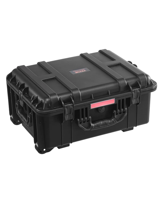 VEVOR 2.5 Cu.ft Weatherproof Hard Case, Waterproof Hard Case with Rolling Wheels and Retractable Pull Handle, IP67 Waterproof Protective Case with 4 Clips, 4 Padlock Holes, and Foam Inserted, Black