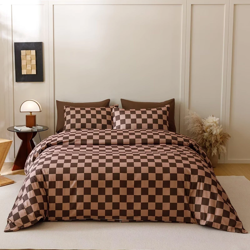 Houseri Brown Plaid Comforter Set Twin Chocolate Coffee Color Chessboard Bedding Sets Mocha Buffalo Checkered Bed Quilt Blanket Twin