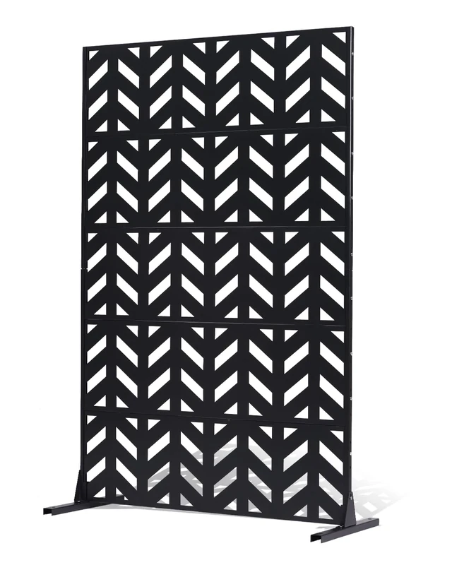 VEVOR Metal Privacy Screen, 47" W x 72" H, Outdoor Privacy Screens 5-Panel, Freestanding Outdoor Divider with Stand, Decorative Garden Steel Privacy Fence for Balcony Patio Indoor Room Black