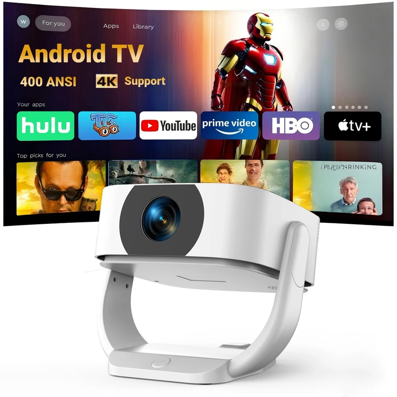 Built-in Apps | Electric FocusNative 1080P Mini Projector 4K Support with WiFi and BT, 500ANSI Auto Keystone 50% Zoom 270° Rotatable Portable for Bedroom/Outdoor, Remote/Mouse Control