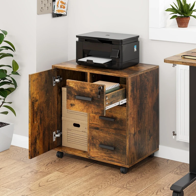 YITAHOME Office Container, Drawer Cabinet, Rolling Cabinet, Rolling Container with 3 Drawers, Mobile Filing Cabinet with Wheels, Drawer Chest of Drawers for Home Office, 60 x 40 x 57 cm (Vintage Brown