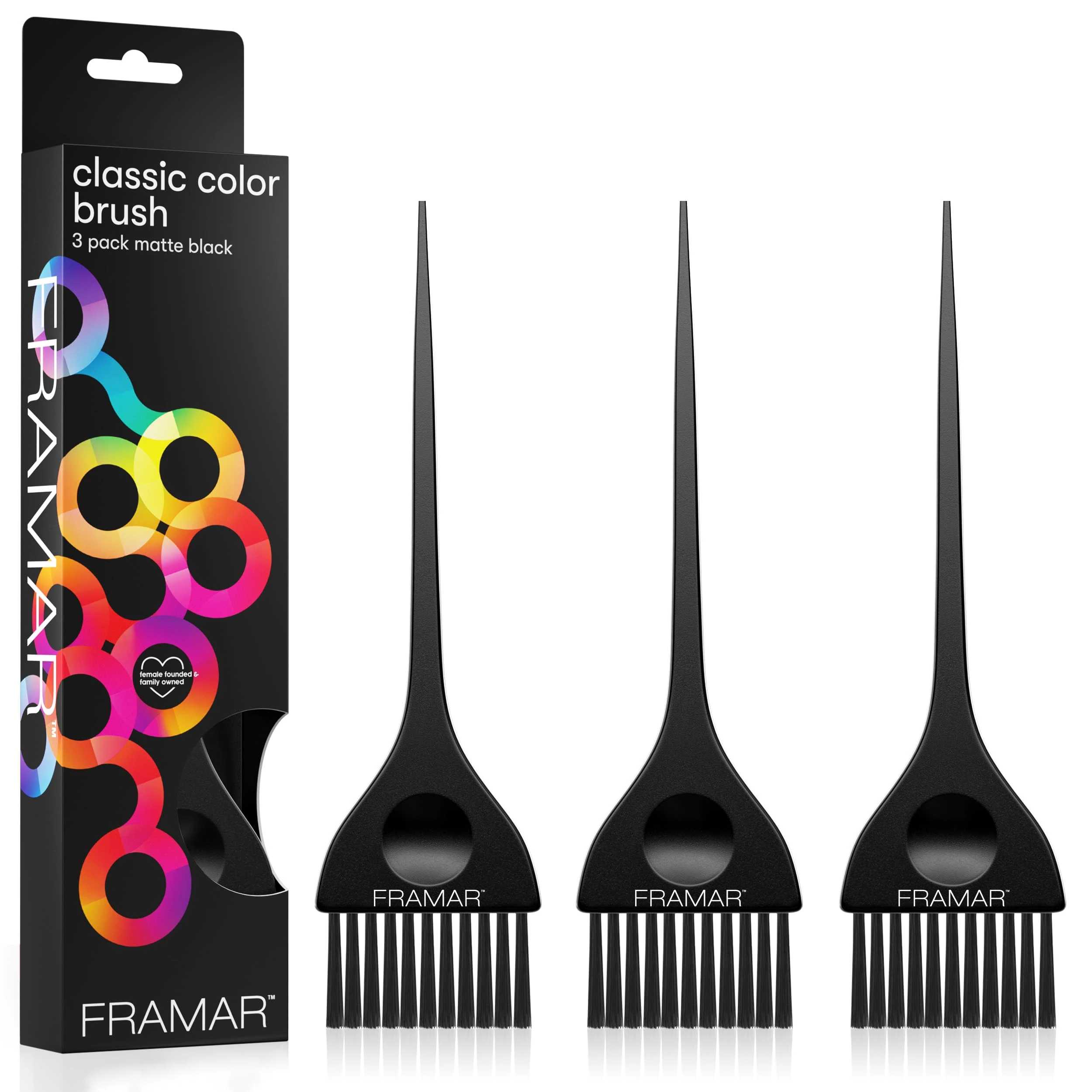 FRAMAR Black Hair Dye Brush Set – Black Colour Brushes for Bleach, Tint Brush, Hair Coloring Brush, Highlights & Root Touch-Up Hair Highlighting Kit - 3 Pack Matte