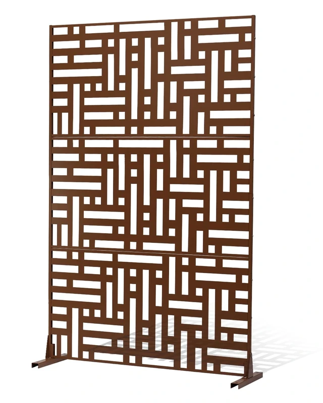 VEVOR Metal Privacy Screen, 36" W x 72" H, Outdoor Privacy Screens & Panels, Freestanding Outdoor Divider with Stand, 3-Panel Decorative Garden Steel Privacy Fence for Balcony Patio Indoor Room Brown