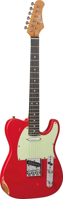 EKO Guitars VT380 Relic Electric Guitar Tribute Relic Series Pawlonia Body, Maple Neck and Fingerboard in South American Roupanà, Single Coil Pickup, Volume and Tone Controls. Fiesta Red
