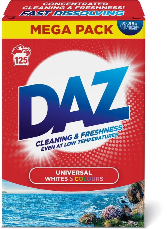 Daz Washing Powder 125 Washes – Family Pack Laundry Detergent for Brilliant Whites & Powerful Stain Removal – Long Lasting, Fresh Scent. 6.25kg