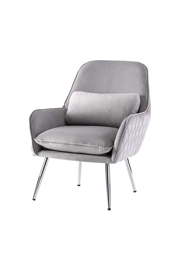 My Furniture Watson Lounge Chair - dove grey - luxurious velvet upholstery - quilted design at back - silver polished finish legs - elegant modern industrial luxe design - more options in available