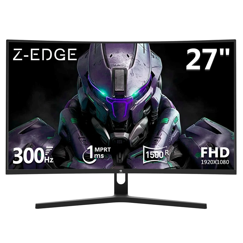 Z-Edge 27 Inch Curved Gaming Monitor 300Hz (DP) 240Hz (HDMI) 1ms MPRT Full HD LED Monitor, 250cd/m² Brightness, 16:9 VA Panel, FreeSync, HDR10, HDMI 2.0 & DisplayPort 1.4, VESA Mountable - Black