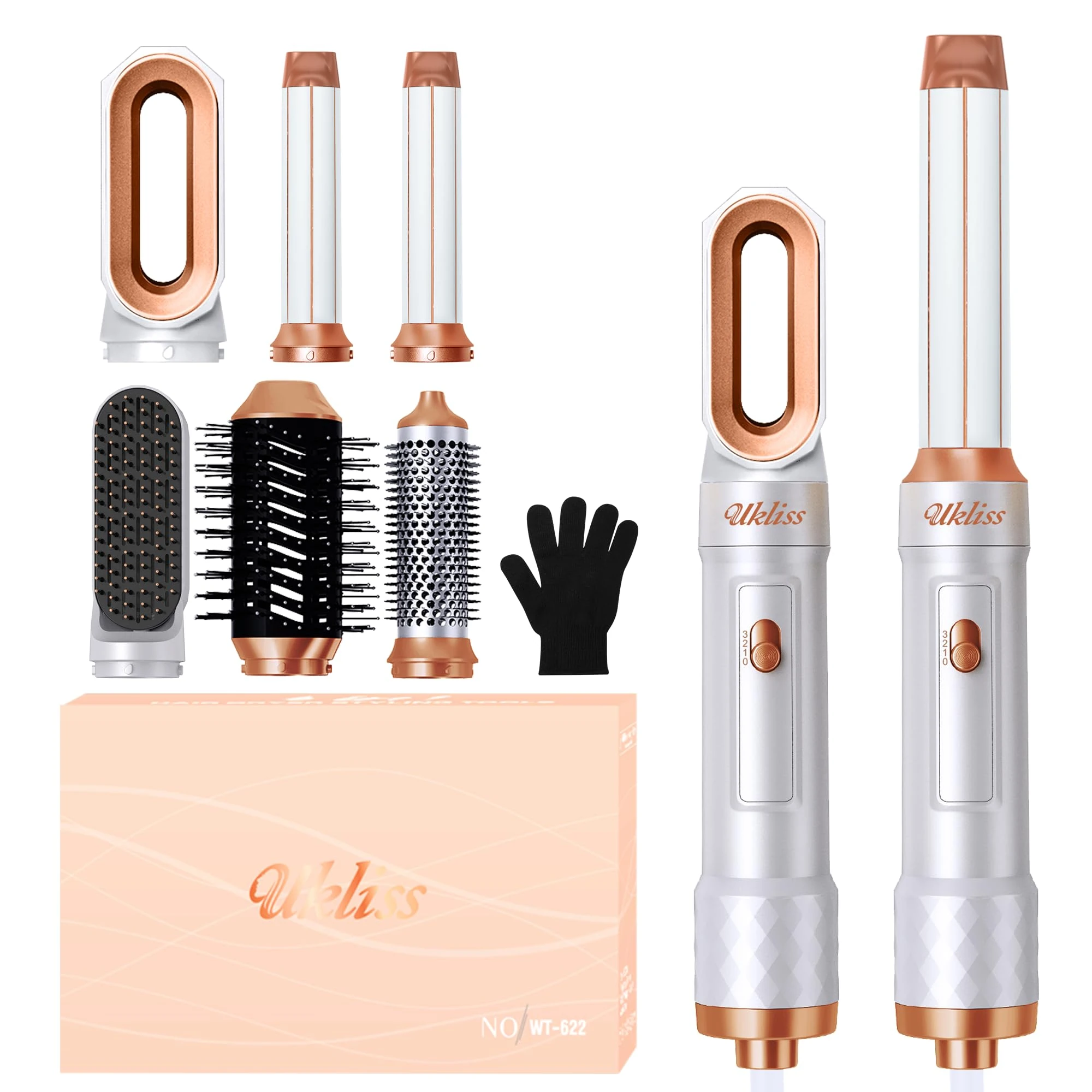 UKLISS 6 in 1 Hairstyler Pro, Hair Dryer Brush with Automatic Hair Curler, Hot Air Brush, Hair Straightners, Round Brush Hairdryer, Air Styler Gifts Set for Hair Styling Short Long Hair - White