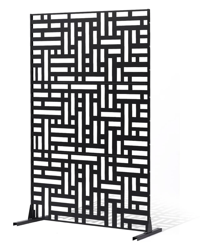 VEVOR Metal Privacy Screen, 47" W x 76" H, Outdoor Privacy Screens 3-Panel, Freestanding Outdoor Divider with Stand, Decorative Garden Steel Privacy Fence for Balcony Patio Indoor Room Hot Tub Black