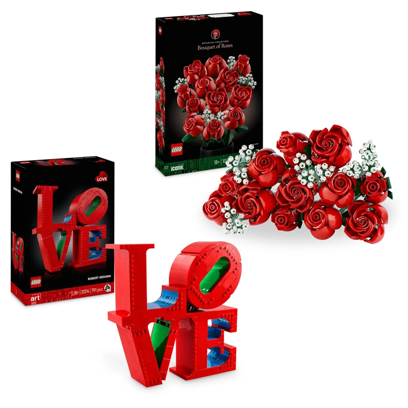 LEGO Art LOVE + Icons Bouquet of Roses Bundle Artificial Flowers Engagement Gift for Couples, Valentine's Day Decoration for Her or Him Gifts for Women Men 31214 +10328