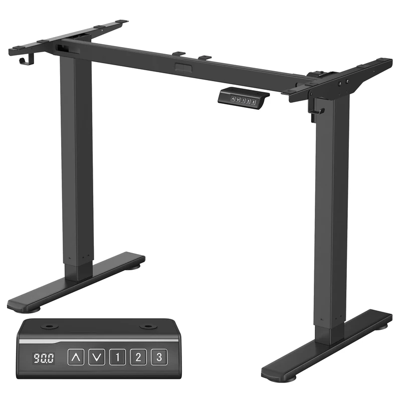 VASAGLE Standing Desk Frame, No Desktop, Electric Height Adjustable Standing Desk Legs, Stand Up Table Frame with 2 Hooks, 3 Memory Heights, Ink Black LSD021B02