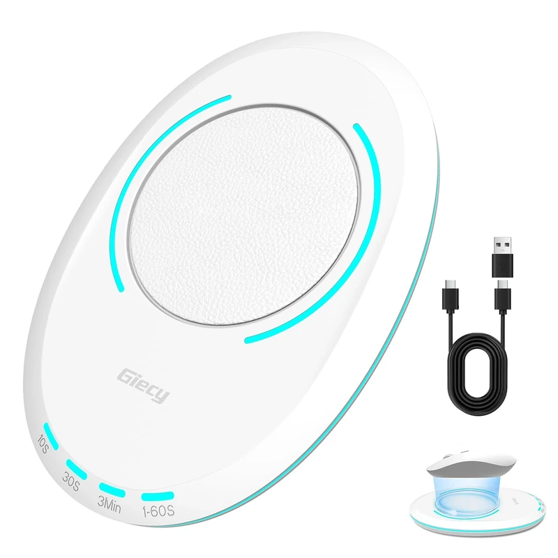 Giecy Ultra Slim Mouse Mover, Jiggler with Adjustable Interval Timer, Undetectable & Breathing Light, Simulates Realistic Mouse Movement for Keeping Computer Laptop Active（White）