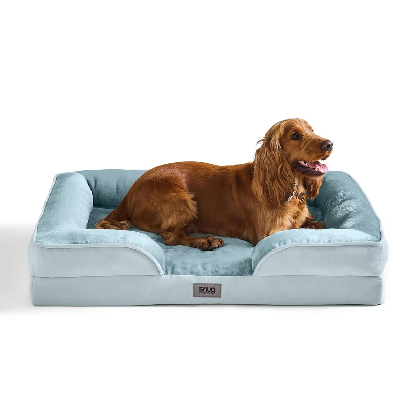 Snug Orthopaedic Dog Bed - Cosy Comfortable Pet Bed with Ergonomic Egg Crate Foam for Body & Head Support - Super Soft Velvet Removable Washable Cover with Non-Slip Base, Extra Large 81x107cm, Blue