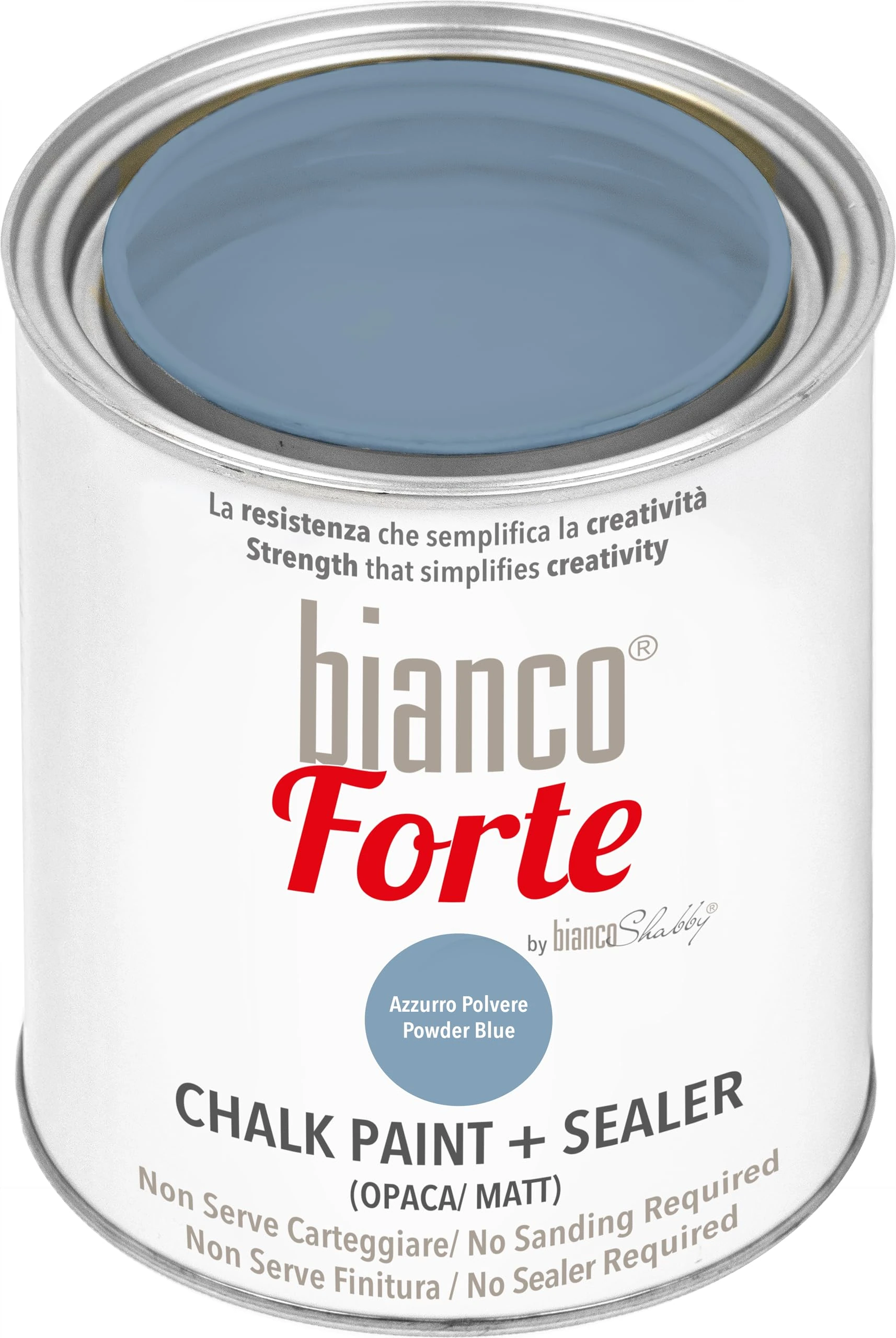 Bianco Forte - Powder Blue - (1L) All-in-One Chalk Paint & Sealer: Most Durable Furniture, Cabinet, Wall & Door Paint – Fast Drying, Interior/Exterior, Matte Finish, Easy Application