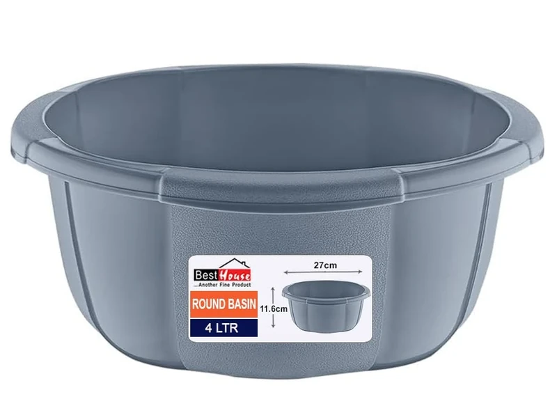 Best House | Round Basin | Kitchen Washing Up Bowl | 4 Litres | Grey | 1 Pc | Multipurpose Bath Tub/Washing Tub for Kitchen, Bathroom, and Household Use (Pack of 1)