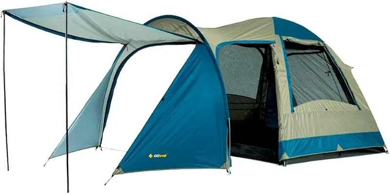 OZtrail Tasman 4V Plus Dome Tent, Camping & Outdoor, Tents, Standard, Multicoloured, Spacious Interior, Versatile Entry, Water-Repellent Coating, Easy Access Doors, Light Attachment Point