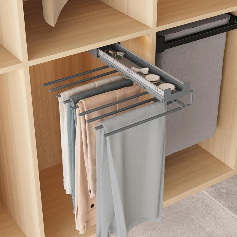 Menage Confort Removable Silver Steel Trousers Rack with Tray for Accessories