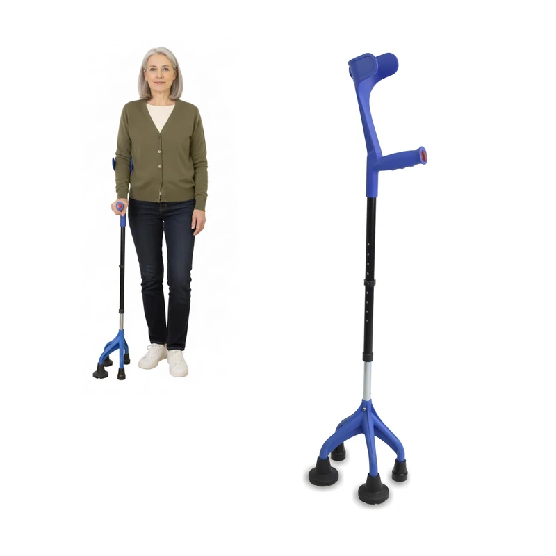 KMINA Crutches for Adults with 4 Legs (3.3 lbs) Adjustable for Users with Adequate Strength and Over 5 feet in Height, Quad Cane, Patented - Made in Europe