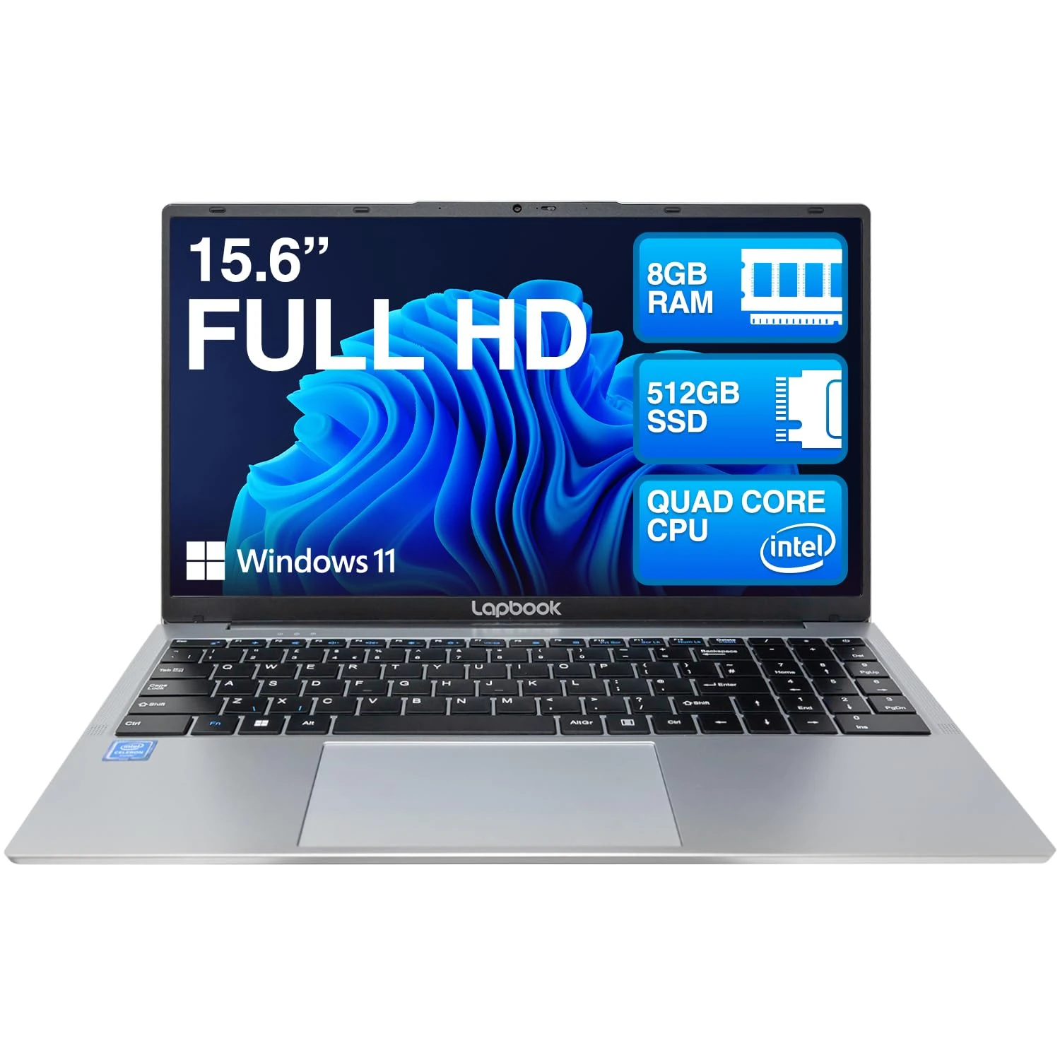 15.6" Full HD Laptop - 8GB RAM 512GB SSD, Windows 11 Home OS, Intel N100 Quad-Core CPU, AC WIFI, RJ45, Integrated Webcam - S15 N2 15 Inch Lightweight Laptop
