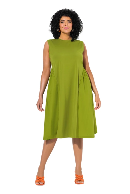 Ulla Popken Kleid, Materialmix Dress, Material Mix Women, Grass Green, 20-22