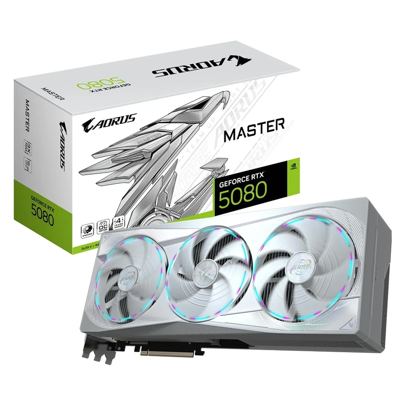 Gigabyte AORUS GeForce RTX 5080 MASTER ICE 16G Graphics Card - 16GB GDDR7, 256bit, PCI-E 5.0, 2805MHz Core Clock, 3 x DP 2.1a, 1 x HDMI 2.1b, NVIDIA DLSS 4, GV-N5080AORUSM ICE-16GD