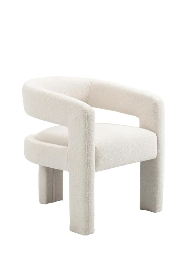MY Furniture Santini Dining carver Chair – Ivory off-white Borg boucle teddy fabric 3 leg chair organic japandi organic design - deep comfortable seating